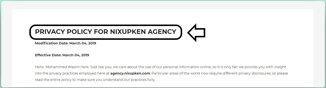 Privacy Policy Page